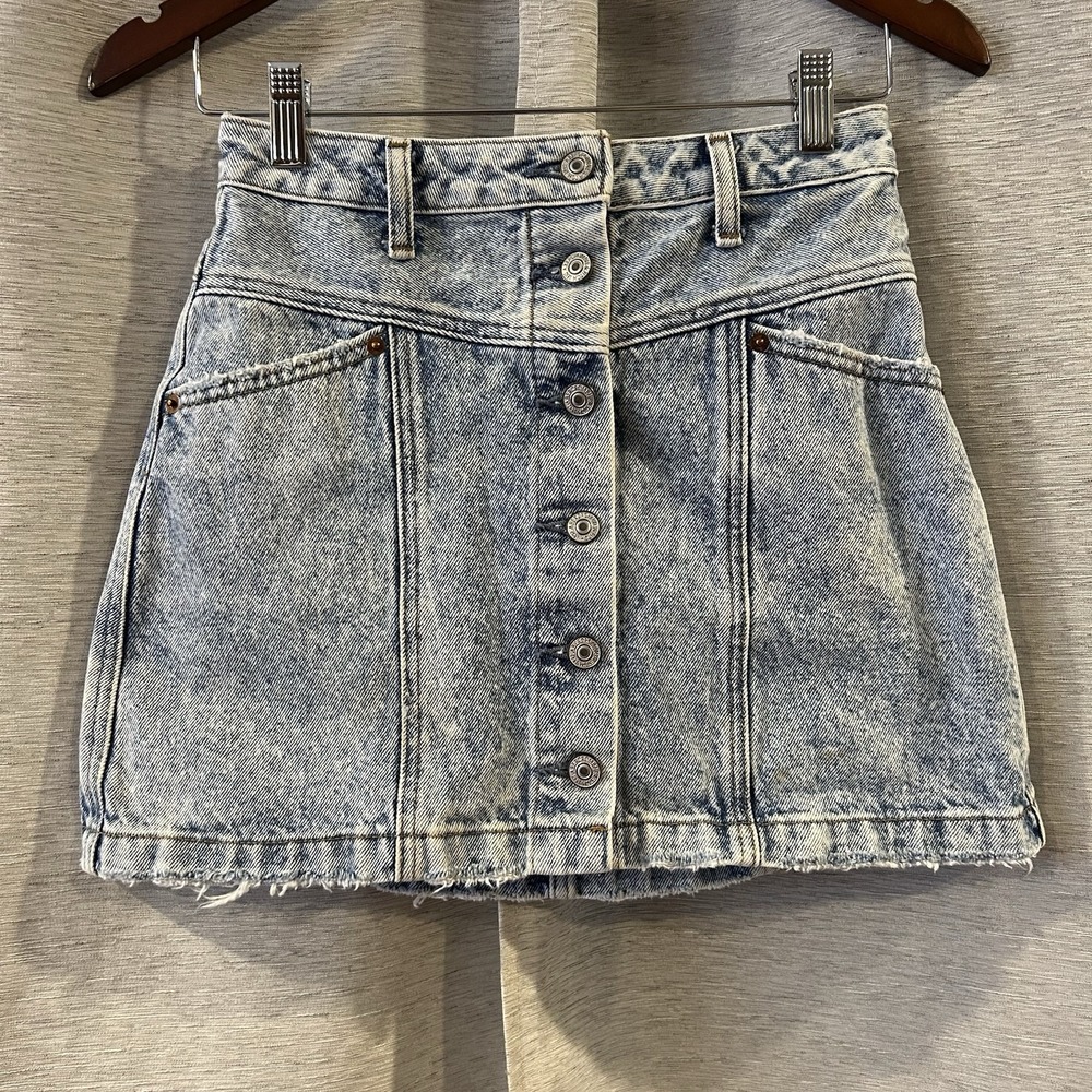 Abercrombie & Fitch Button Down Denim Skirt Size Pockets Vintage Look Retro 25/0